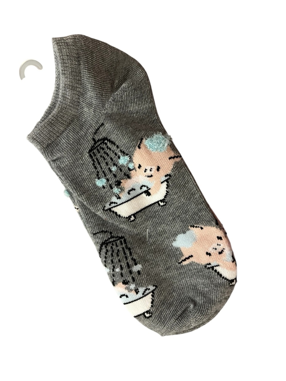 Gray Novelty Pig in the bathtub Low-Cut Socks - NWT